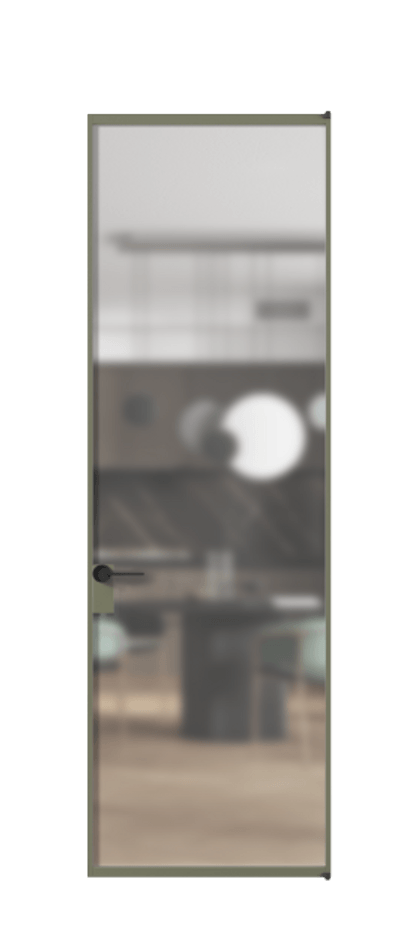 Алюминиевая дверь АЛПЛ040.01 Алюминий оливковый тёмный Сатинированное стекло "Мателюкс Кристал Вижн", калёное, матовое, каленое 6 мм Цена 25490710  | Volhovec