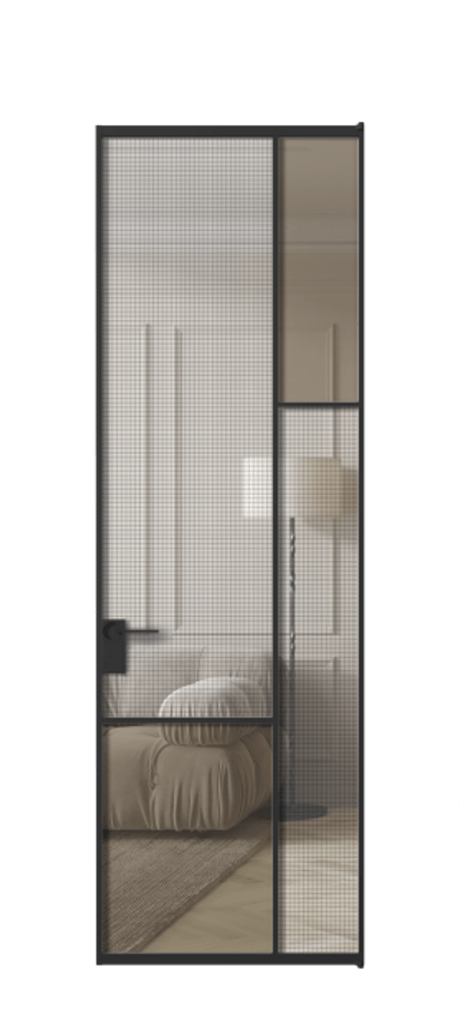 Межкомнатная дверь Mosaic АЛПЛ041.12 Алюминий Черный Mesh silver + Бронза прозрачное триплекс Цена 27210730 so'm | Volhovec