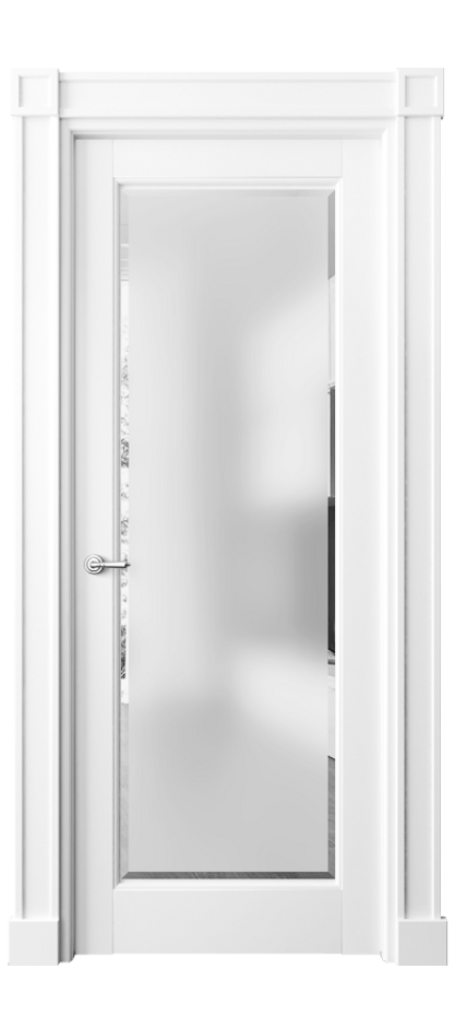 Межкомнатная дверь Тоскана Плано 6300 Матовый белоснежный Сатинированное стекло с фацетом Цена 26316720 so'm | Volhovec