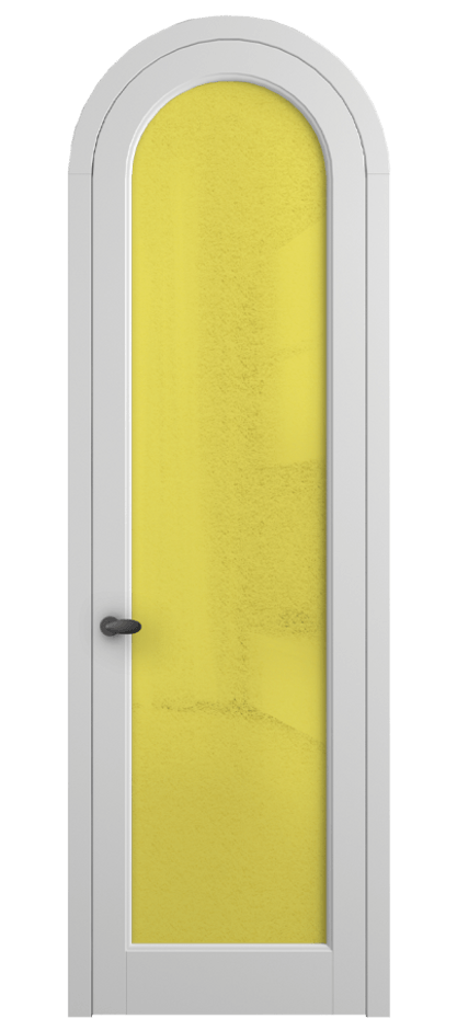 Межкомнатная дверь Палаццо 6814 Матовый белоснежный Фактурное жёлтое стекло "Лёд", триплекс Цена 26625340 so'm | Volhovec