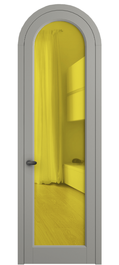 Межкомнатная дверь Палаццо 6814 Матовый нейтральный серый Прозрачное жёлтое стекло, триплекс Цена 26036640 so'm | Volhovec