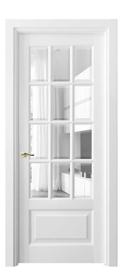 Межкомнатная дверь Лигнум 0728 Матовый белоснежный Прозрачное стекло с фацетом Цена 6271 AZE | Volhovec