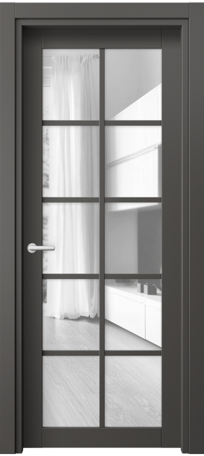 Межкомнатная дверь Neo 2106 ПЭТ графитовый Прозрачное стекло, триплекс, 6 мм Цена 5472680 so'm | Volhovec