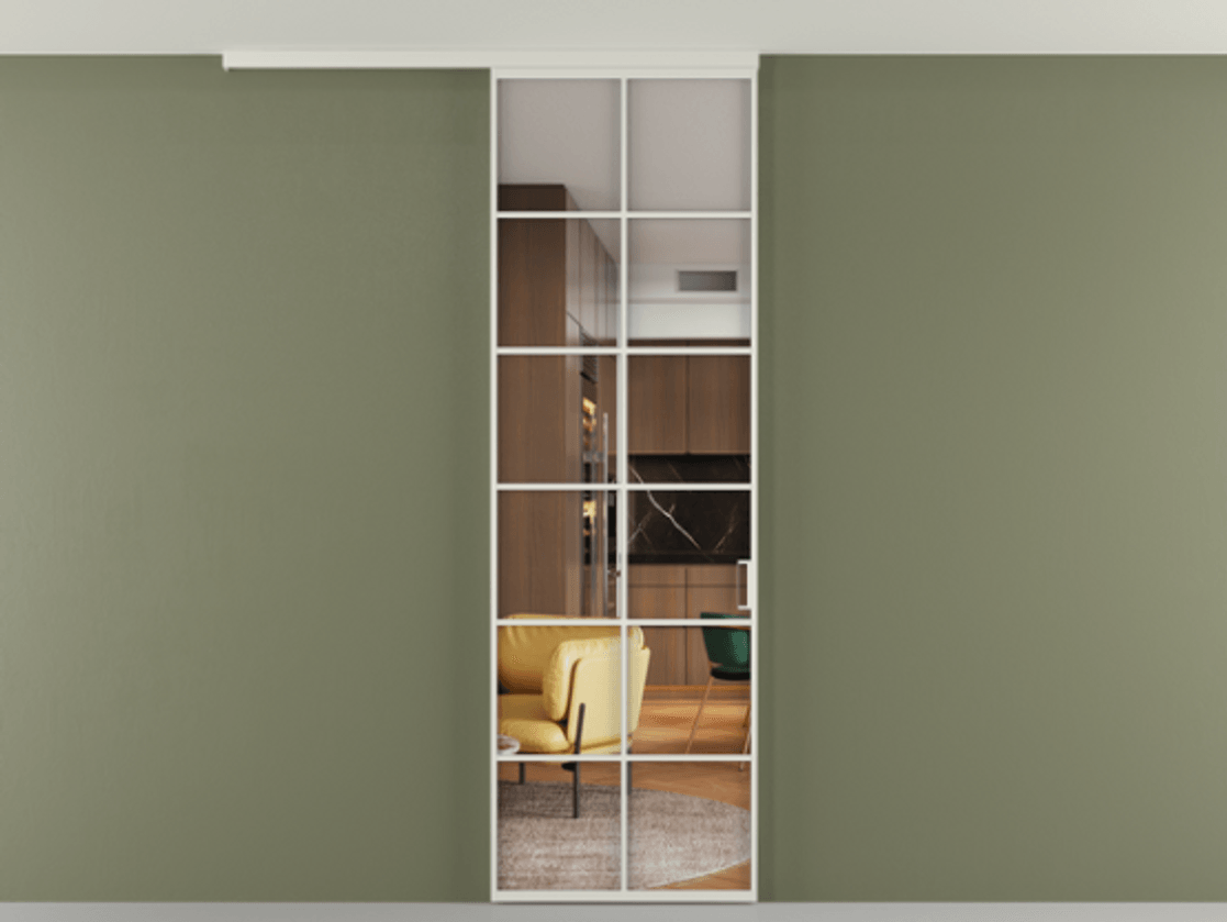 Перегородка Формато вдоль стены на потолок 1 створка АЛПР 040.05 Алюминий Белый Прозрачное стекло "Кристал Вижн", калёное Цена 128990 ₽ | Volhovec