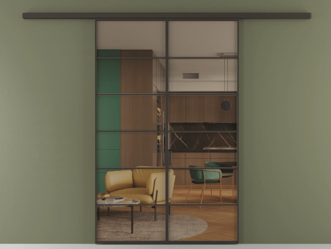 Перегородка Формато вдоль стены 2 створки АЛПР 040.04 Алюминий антрацит Прозрачное бронзовое стекло, триплекс Цена 42051450 so'm | Volhovec