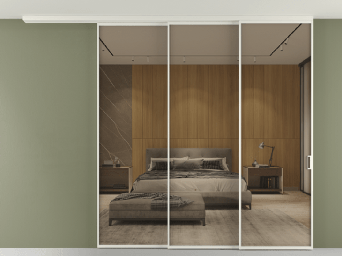 Перегородка Formato вдоль стены на потолок телескопик синхро 3 АЛПР 040.01 Алюминий Белый Рефлективное бронзовое стекло "Stopsol", калёное Цена 82834150 so'm | Volhovec