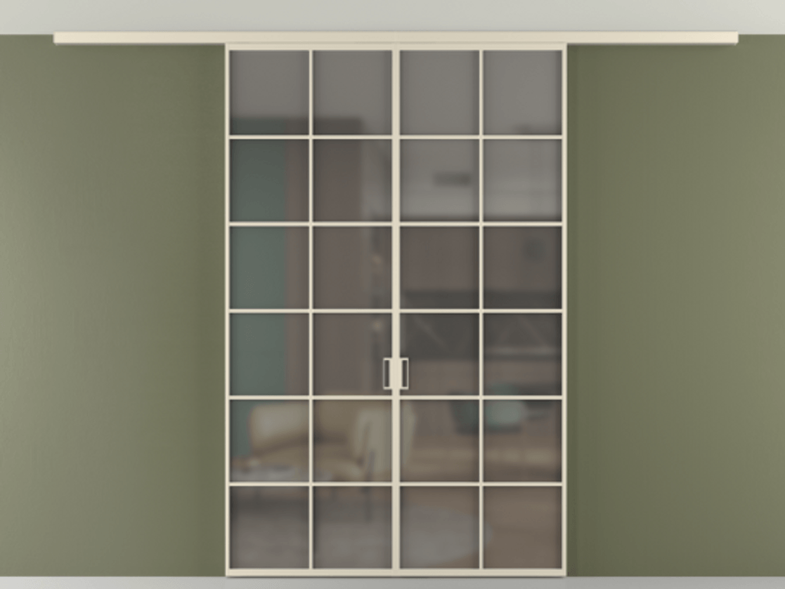 Перегородка Формато вдоль стены на потолок 2 створки АЛПР 040.05 Алюминий бежево-серый Сатинированное серое стекло, триплекс Цена 49751240 so'm | Volhovec