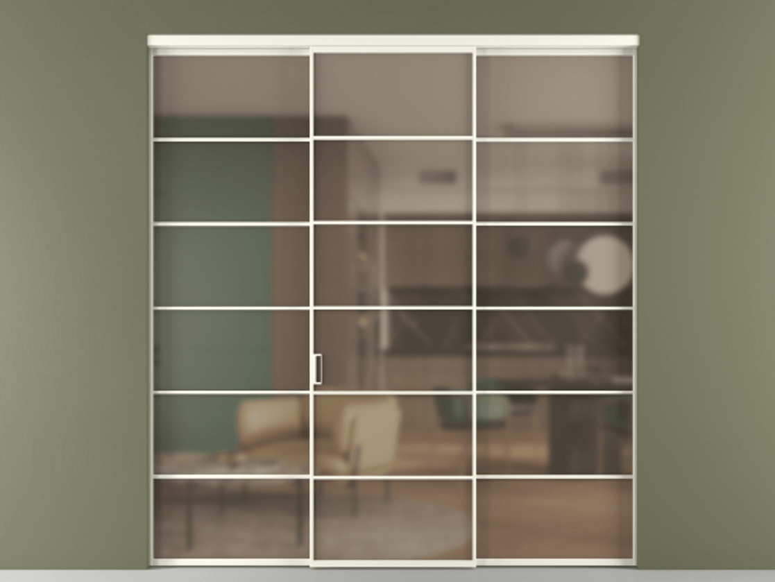 Перегородка Formato внутри проёма 3 створки АЛПР 040.04 Алюминий жемчужный Сатинированное бронзовое стекло, триплекс Цена 51729480 so'm | Volhovec