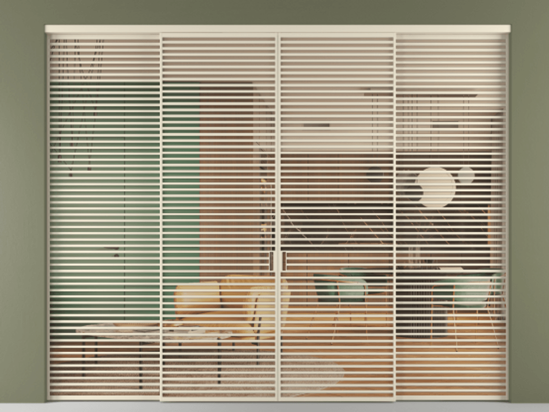 Перегородка Formato внутри проёма 4 створки АЛПР 040.07 Алюминий бежево-серый Прозрачное оранжевое стекло, триплекс Цена 650720 ₽  | Volhovec