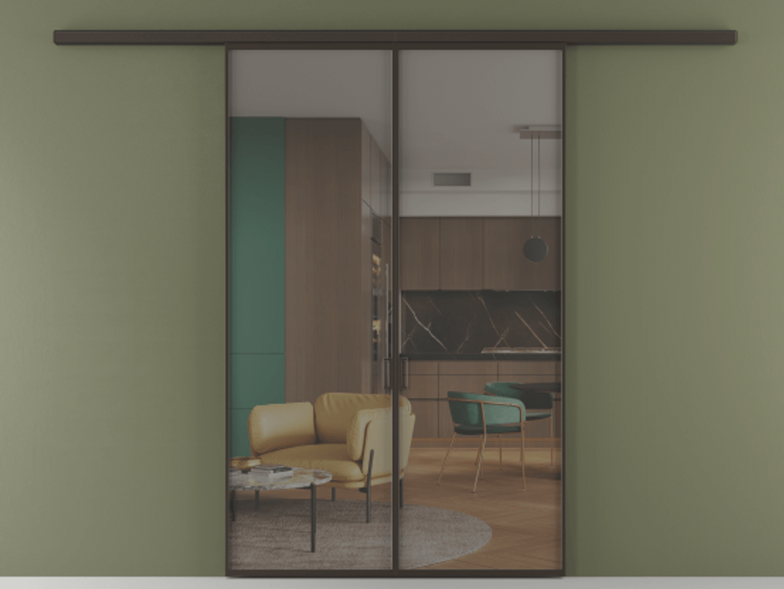 Перегородка Формато вдоль стены 2 створки АЛПР 040.01 Алюминий антрацит Прозрачное серое стекло, триплекс Цена 38032050 so'm | Volhovec