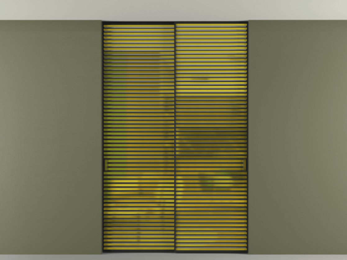 Перегородка Формато внутри проёма скрытое крепление в потолок 2 створки АЛПР 040.07 Алюминий Черный Сатинированное жёлтое стекло, триплекс Цена 80432660 so'm | Volhovec