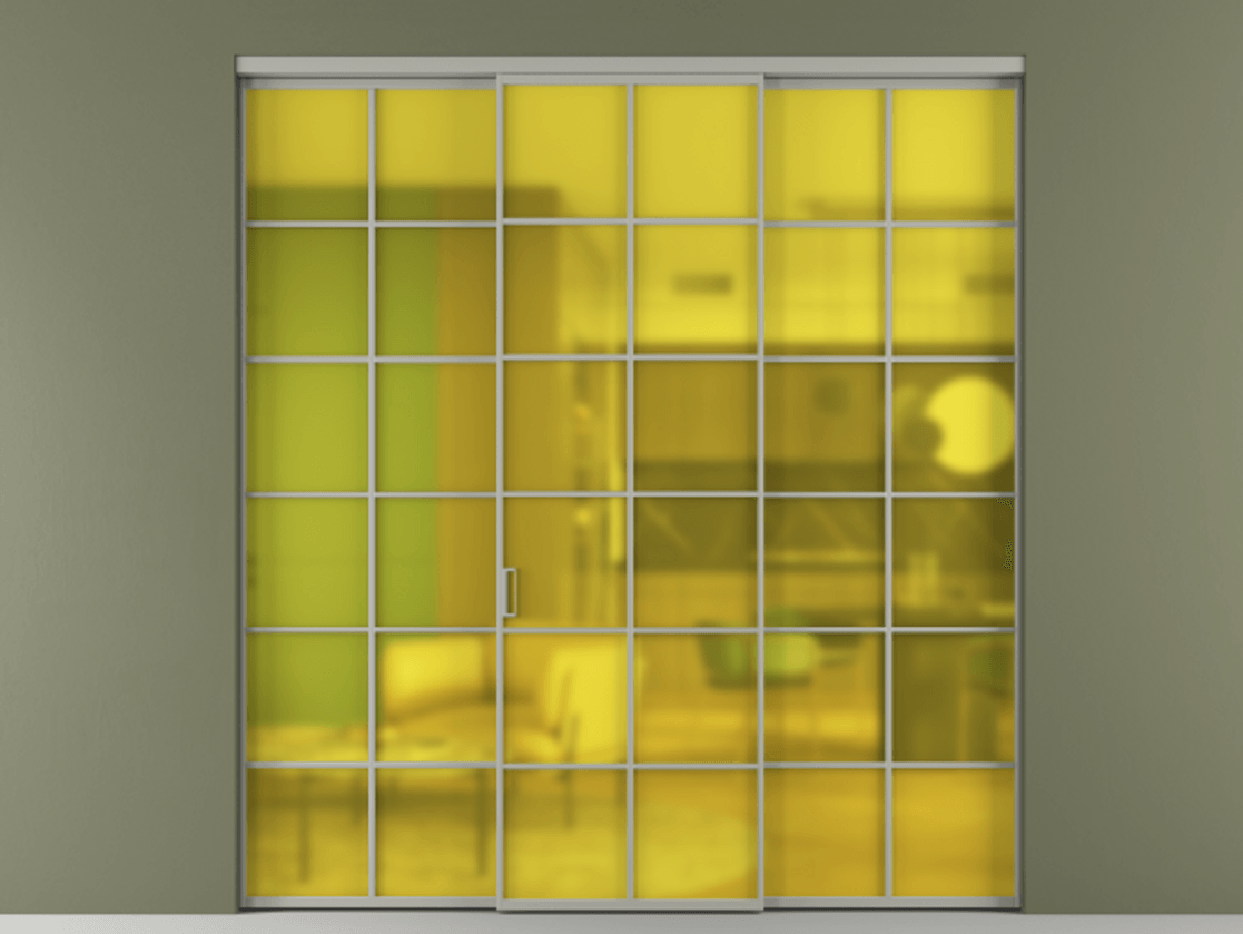 Перегородка Формато внутри проёма 3 створки АЛПР 040.05 Алюминий нейтральный серый Сатинированное жёлтое стекло, триплекс Цена 51729480 so'm | Volhovec