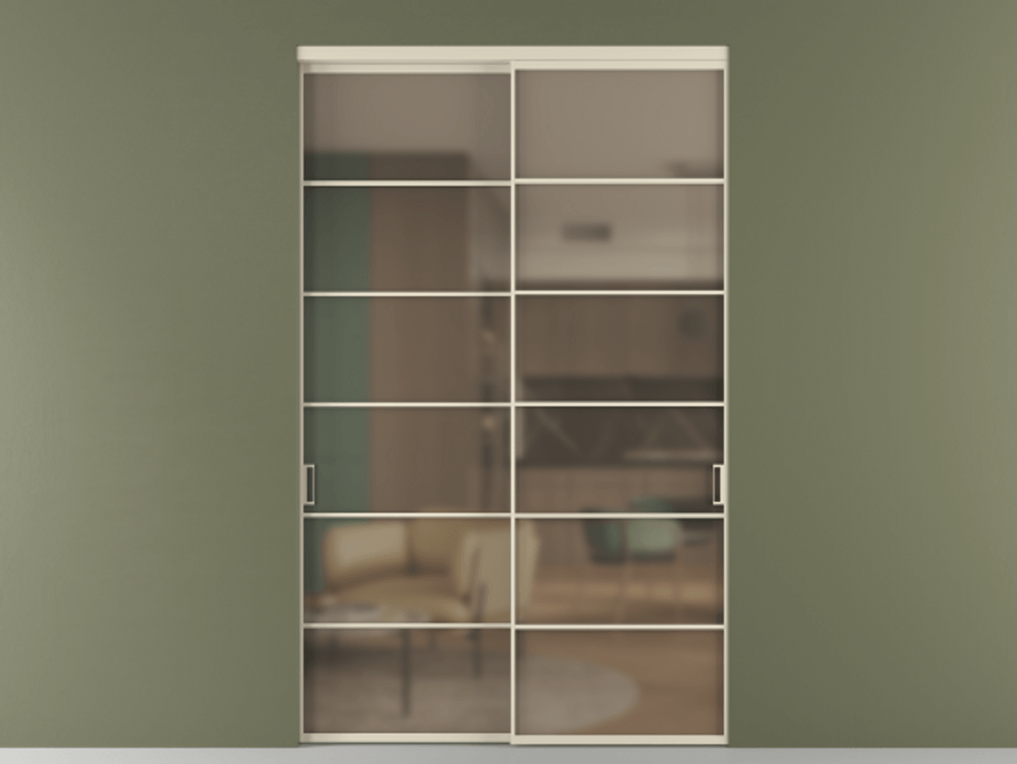 Перегородка Формато внутри проёма 2 створки АЛПР 040.04 Алюминий бежево-серый Сатинированное бронзовое стекло, триплекс Цена 88599350 so'm  | Volhovec