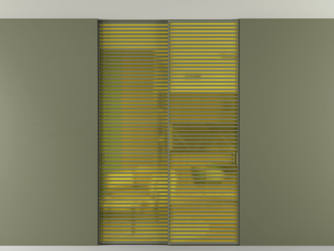 Перегородка Формато внутри проёма скрытое крепление в потолок 2 створки АЛПР 040.07 Алюминий оливковый тёмный Сатинированное жёлтое стекло, триплекс Цена 83212750 so'm | Volhovec