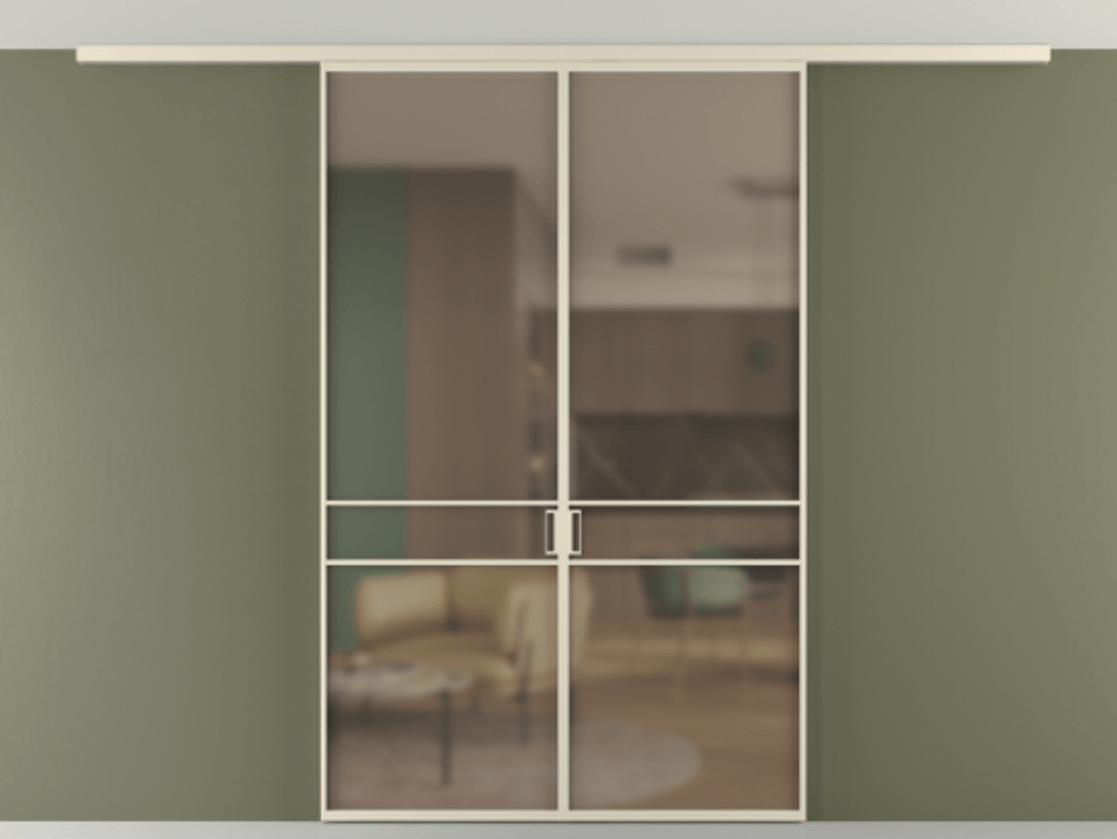 Перегородка Формато вдоль стены на потолок 2 створки АЛПР 040.02 Алюминий бежево-серый Сатинированное бронзовое стекло, триплекс Цена 46267760 so'm | Volhovec