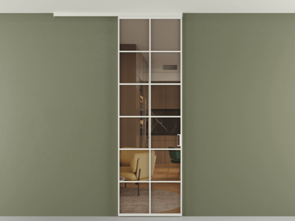 Перегородка Formato вдоль стены на потолок одностворчатая #VENDORCODE# #FURNISH# #GLASS# Цена #PRICE# #CURRENCY# | Volhovec