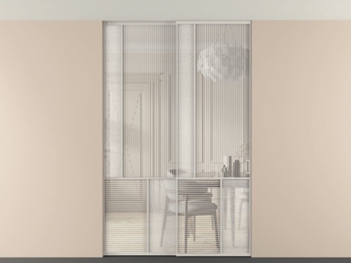 Перегородка Мозаик внутри проёма скрытое крепление в потолок 2 створки АЛПР 041.20 Алюминий тёплый серый Рифлёное стекло "Дюна", триплекс, 6 мм + Фактурное стекло "Лёд", триплекс. Цена 69137740 so'm . Фабрика дверей Волховец 8 (800) 551 43 19 Перегородка Мозаик внутри проёма скрытое крепление в потолок 2 створки АЛПР 041.20 Алюминий тёплый серый Рифлёное стекло "Дюна", триплекс, 6 мм + Фактурное стекло "Лёд", триплекс Цена 69137740 so'm | Volhovec