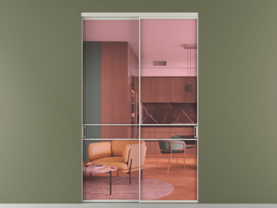 Перегородка Формато внутри проёма 2 створки АЛПР 040.02 Алюминий тёплый серый Прозрачное розовое стекло, триплекс Цена 87748780 so'm  | Volhovec