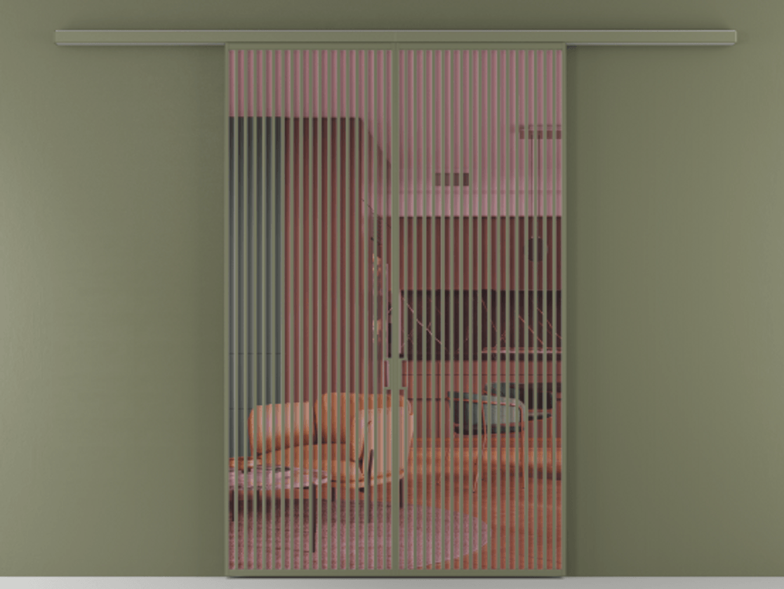 Перегородка Формато вдоль стены 2 створки АЛПР 040.06 Алюминий оливковый тёмный Прозрачное розовое стекло, триплекс Цена 73031280 so'm | Volhovec