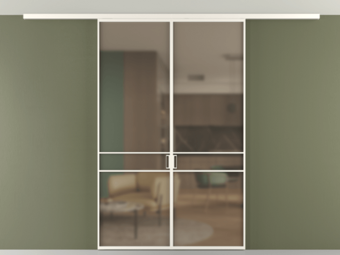 Перегородка Формато вдоль стены на потолок 2 створки АЛПР 040.02 Алюминий пудровый белый Сатинированное бронзовое стекло, триплекс Цена 46267760 so'm | Volhovec