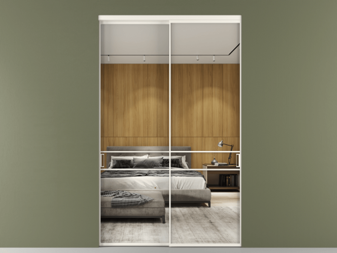 Перегородка Formato внутри проёма 2 створки АЛПР 040.02 Алюминий пудровый белый Двустороннее зеркало, триплекс , триплекс 6 мм Цена 93846900 so'm  | Volhovec