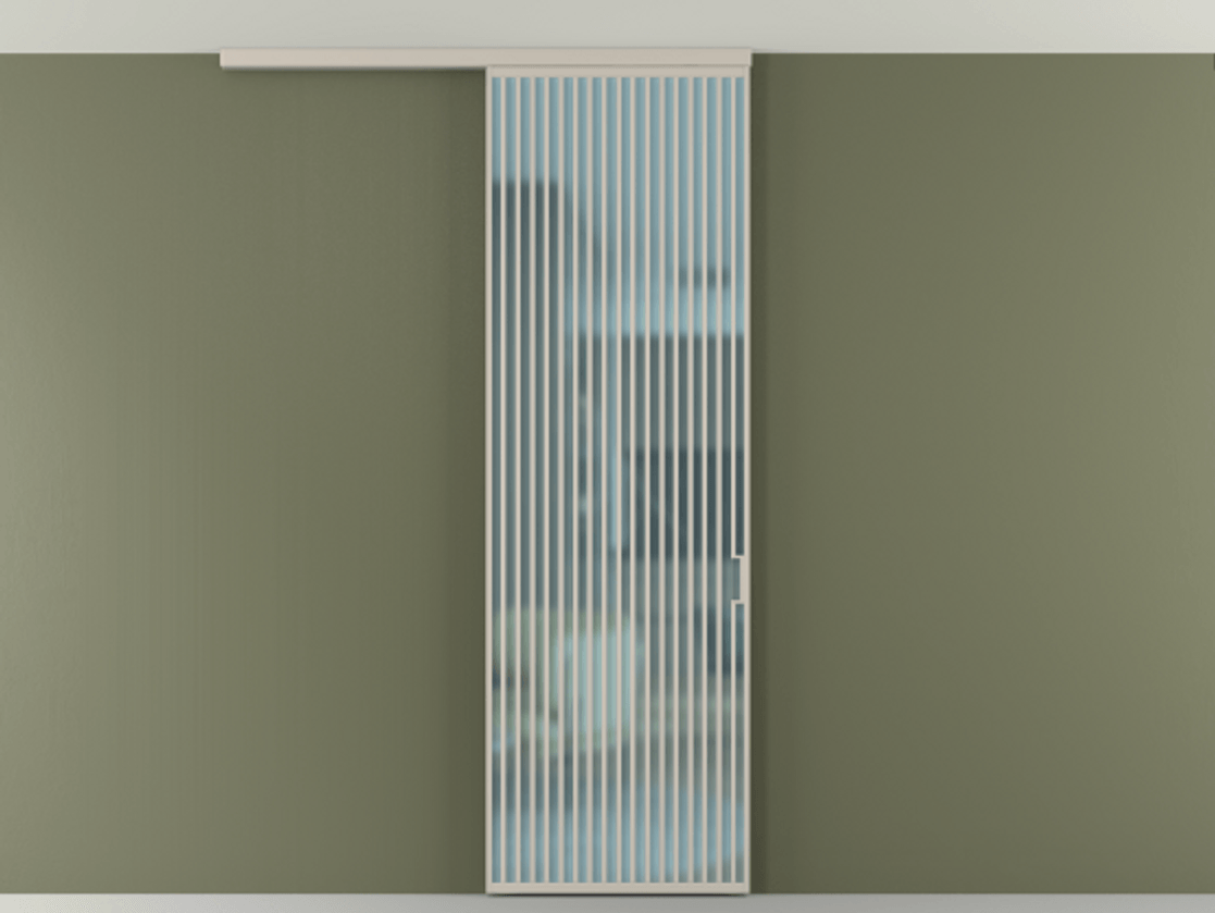 Перегородка Формато вдоль стены на потолок 1 створка АЛПР 040.06 Алюминий светло-бежевый Сатинированное голубое стекло, триплекс Цена 36074700 so'm | Volhovec