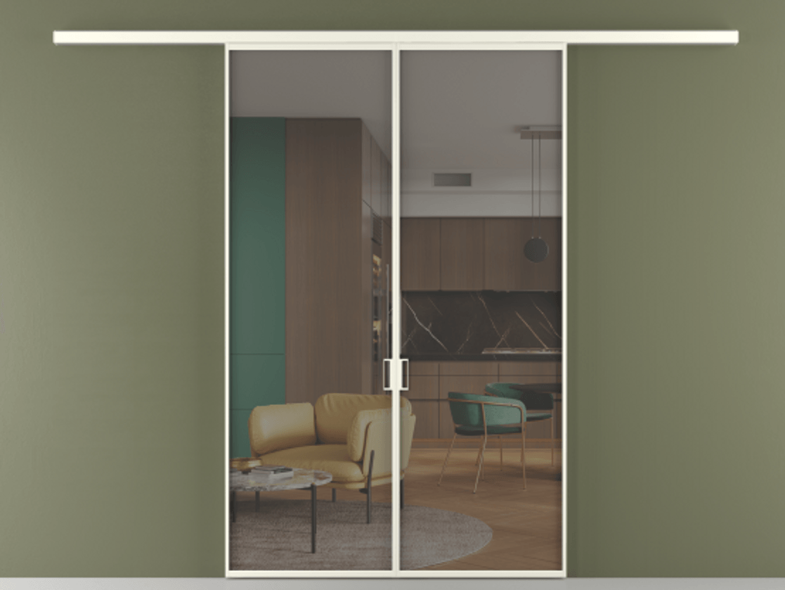 Перегородка Формато вдоль стены 2 створки АЛПР 040.01 Алюминий жемчужный Прозрачное серое стекло, триплекс Цена 38032050 so'm | Volhovec