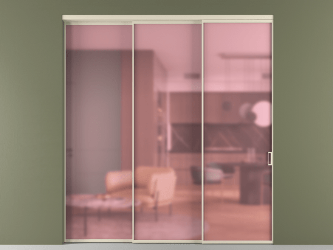 Перегородка Formato внутри проёма 3 створки с синхронным механизмом АЛПР 040.01 Алюминий бежево-серый Сатинированное розовое стекло, триплекс Цена 75800200 so'm  | Volhovec