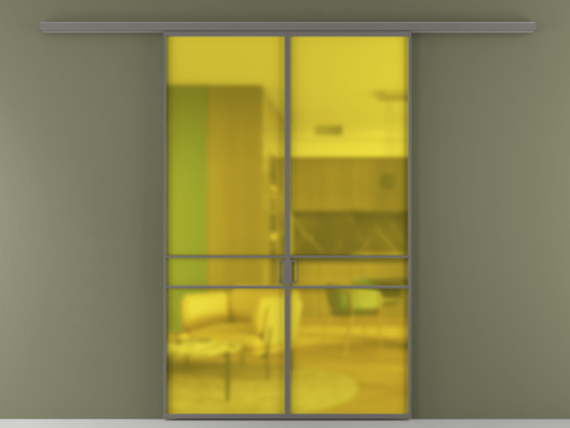 Перегородка Formato вдоль стены 2 створки АЛПР 040.02 Алюминий классический серый Сатинированное жёлтое стекло, триплекс Цена 47299000 so'm | Volhovec