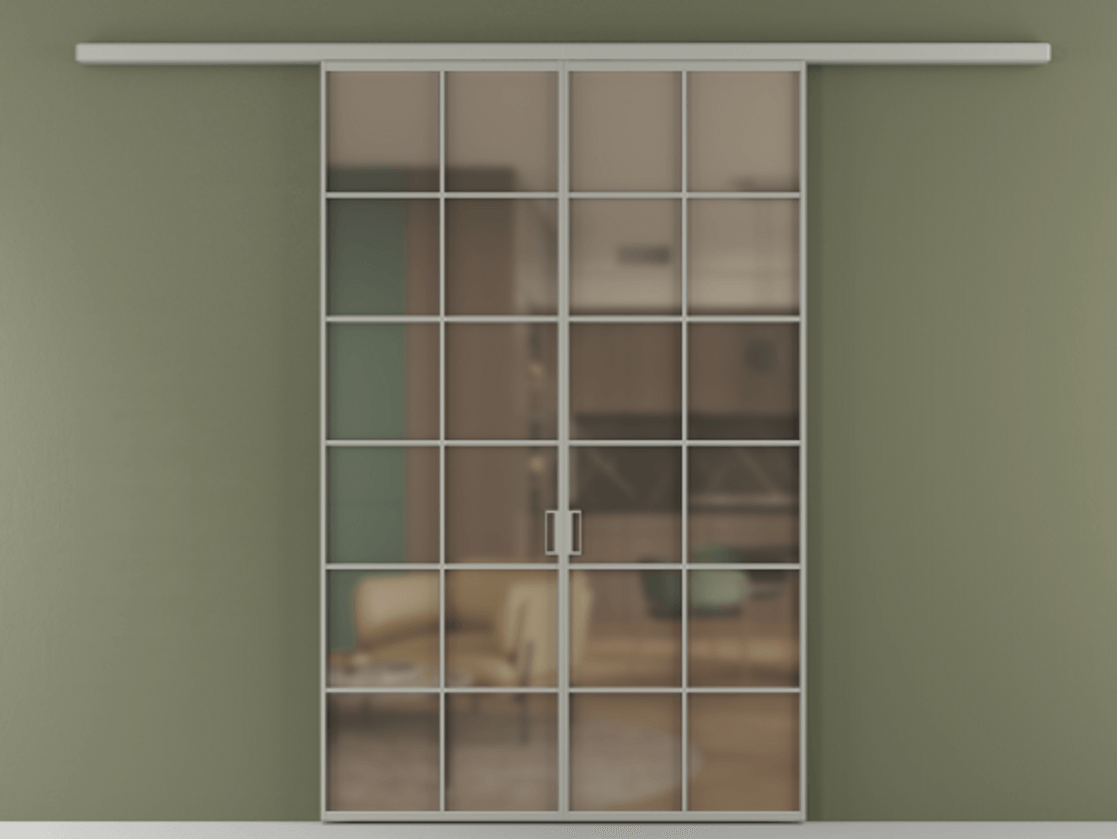 Перегородка Формато вдоль стены 2 створки АЛПР 040.05 Алюминий нейтральный серый Сатинированное бронзовое стекло, триплекс Цена 42051450 so'm | Volhovec