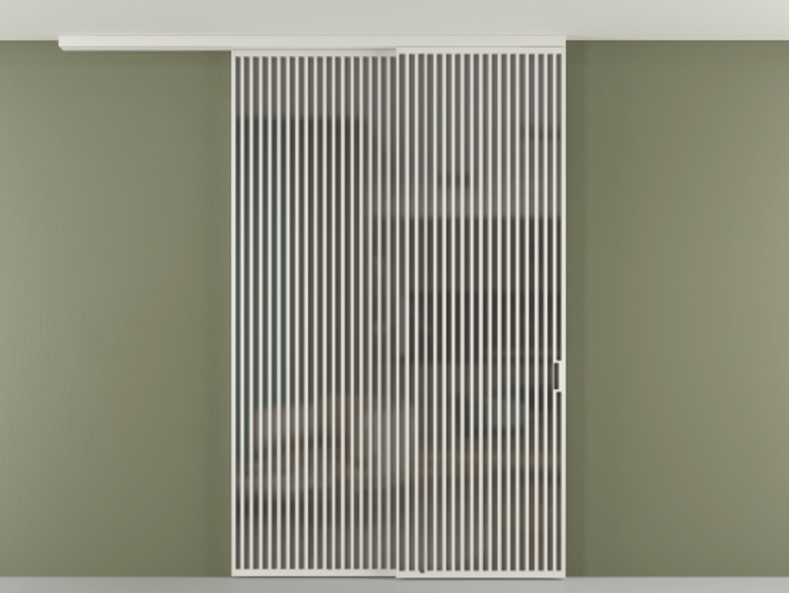 Перегородка Формато вдоль стены на потолок 2 створки с синхронным механизмом АЛПР 040.06 Алюминий серый Сатинированное серое стекло, триплекс Цена 91442570 so'm | Volhovec