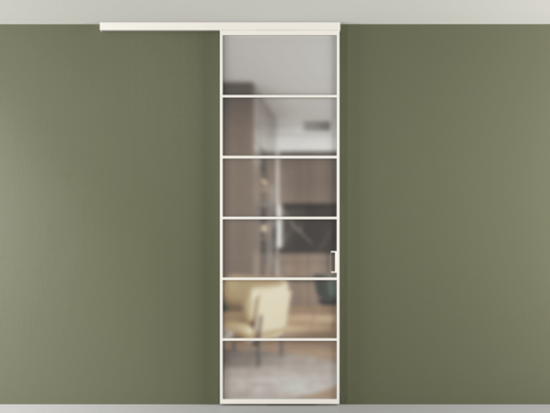 Перегородка Formato вдоль стены на потолок 1 створка АЛПР 040.04 Алюминий пудровый белый Сатинированное стекло "Matelux Crystal Vision", калёное, матовое, каленое 6 мм Цена 27220270 so'm | Volhovec