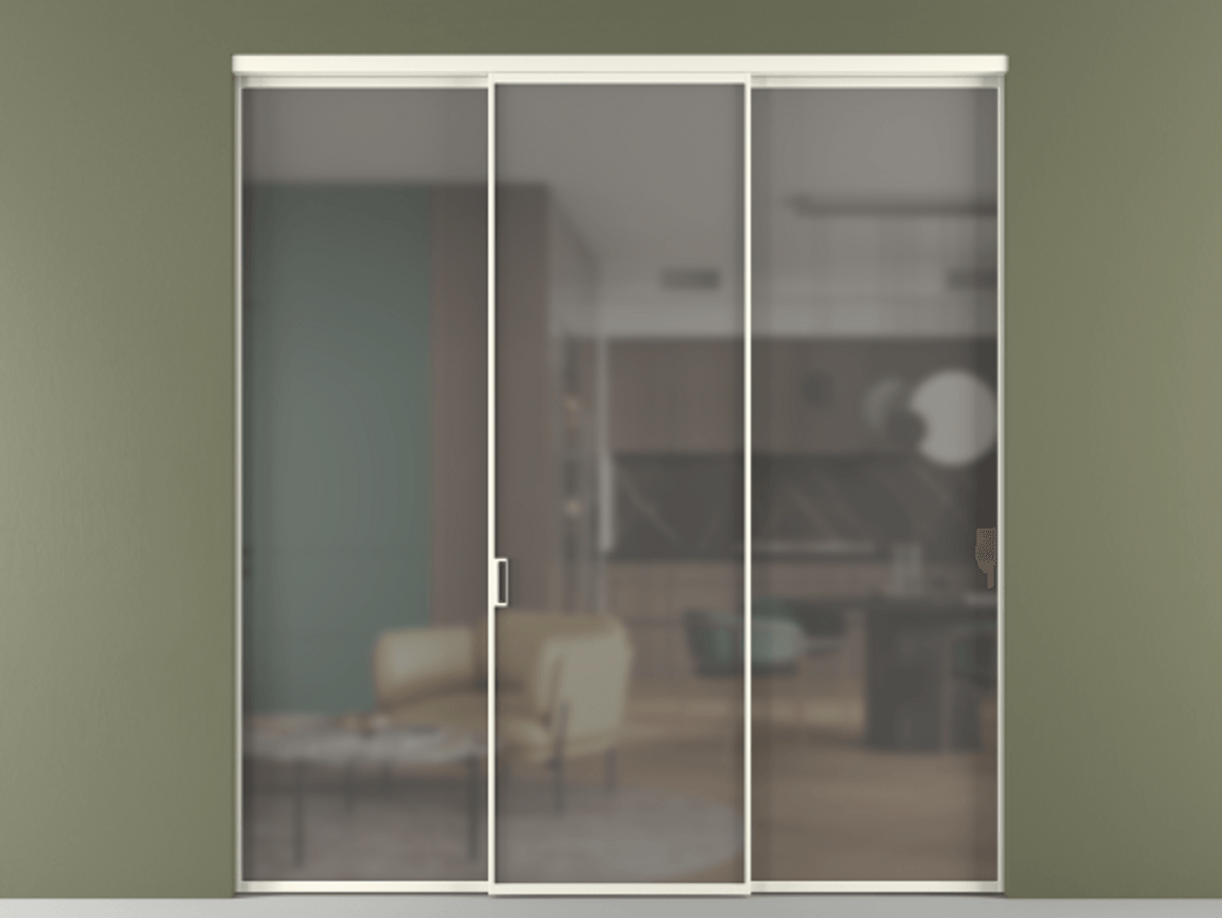 Перегородка Формато внутри проёма 3 створки АЛПР 040.01 Алюминий жемчужный Сатинированное серое стекло, триплекс Цена 45700380 so'm | Volhovec