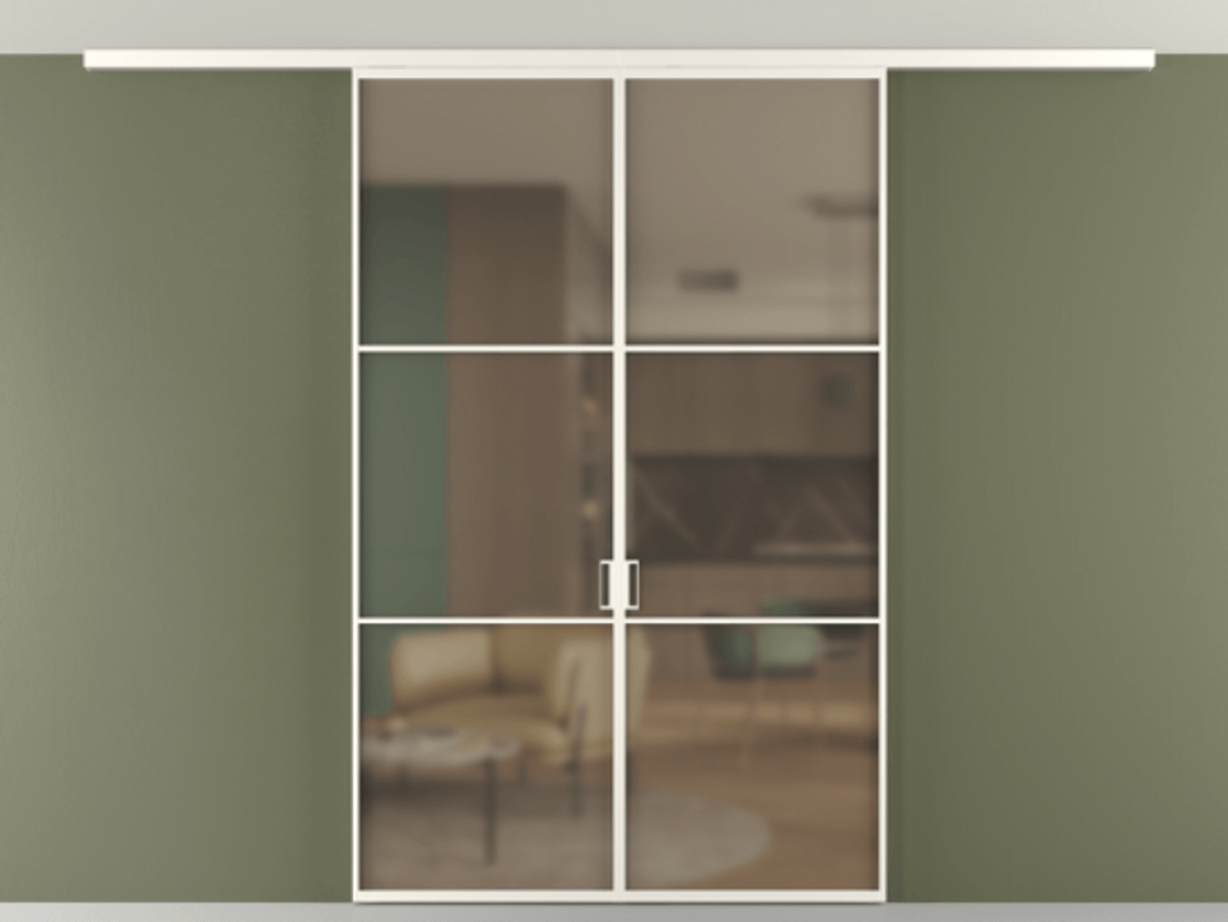 Перегородка Формато вдоль стены на потолок 2 створки АЛПР 040.03 Алюминий пудровый белый Сатинированное бронзовое стекло, триплекс Цена 46267760 so'm | Volhovec