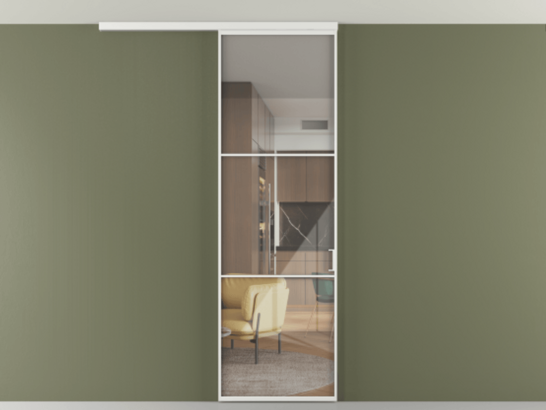 Перегородка Формато вдоль стены на потолок 1 створка АЛПР 040.03 Алюминий белоснежный Рефлективное прозрачное стекло "Стопсол", калёное. Цена 21799760 so'm 1. Полотно 2 шт. (800/2100 мм)
2. Комплект установки раздвижной системы
3. Базовый комплект фурнитуры
4.Ручка Рондо. Фабрика дверей Волховец 8 (800) 551 43 19 Перегородка Формато вдоль стены на потолок 1 створка АЛПР 040.03 Алюминий белоснежный Рефлективное прозрачное стекло "Стопсол", калёное Цена 21799760 so'm | Volhovec