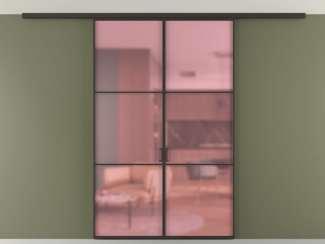 Перегородка Formato вдоль стены на потолок 2 створки АЛПР 040.03 Алюминий антрацит Сатинированное розовое стекло, триплекс Цена 46267760 so'm | Volhovec