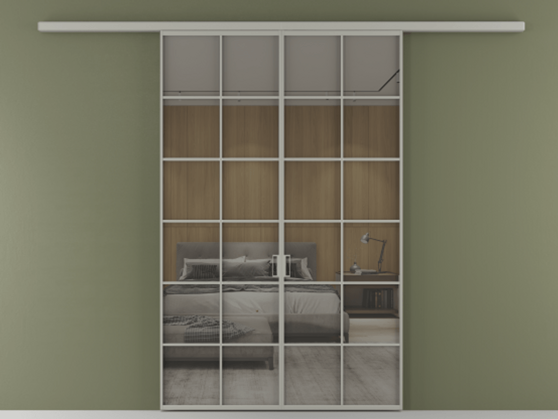 Перегородка Formato вдоль стены 2 створки АЛПР 040.05 Алюминий нейтральный серый Рефлективное серое стекло "Stopsol", калёное Цена 53713800 so'm | Volhovec