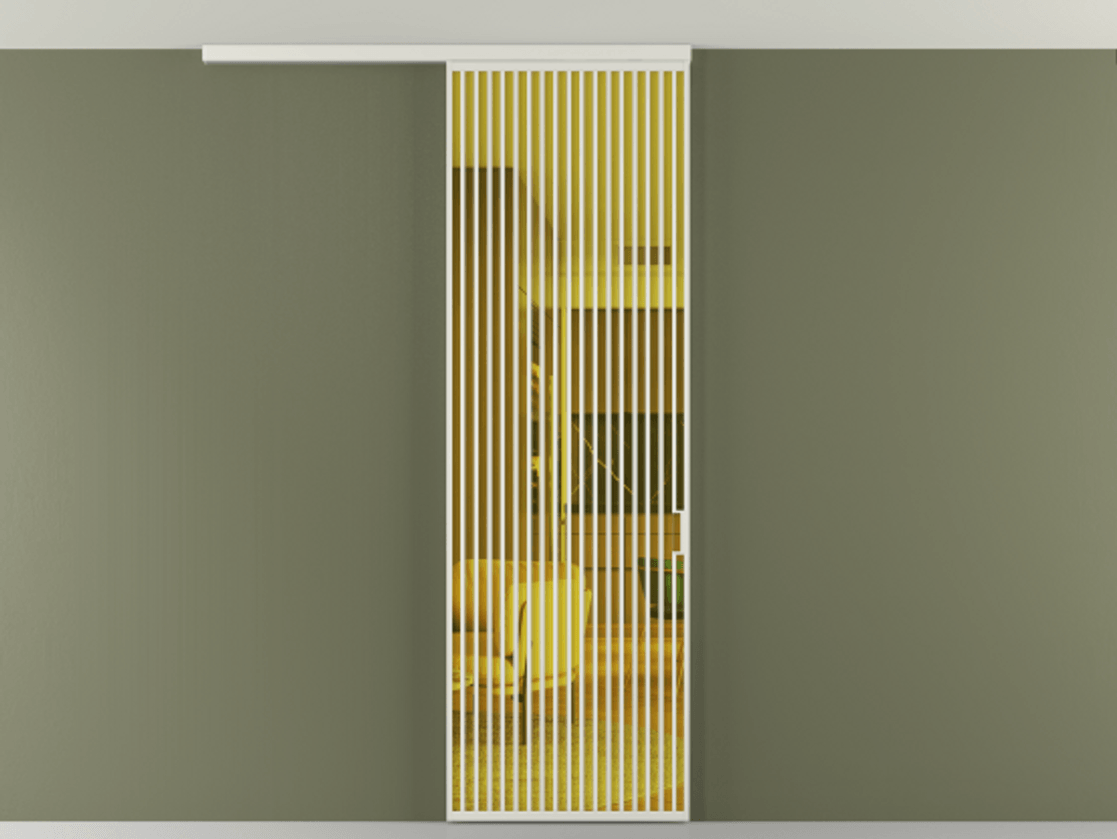 Перегородка Формато вдоль стены на потолок 1 створка АЛПР 040.06 Алюминий серый Прозрачное жёлтое стекло, триплекс Цена 36074700 so'm | Volhovec