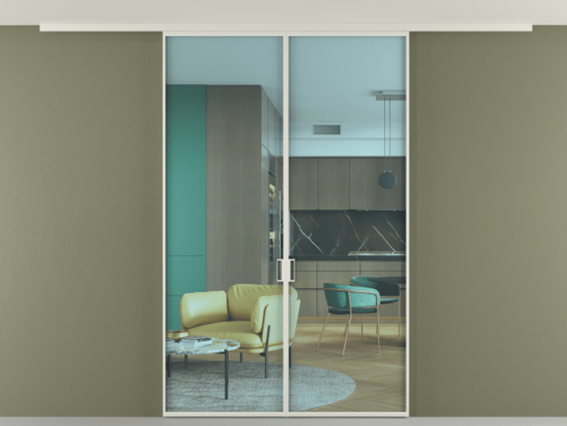 Перегородка Формато вдоль стены на потолок 2 створки АЛПР 040.01 Алюминий Белый Прозрачное голубое стекло, триплекс Цена 34711990 so'm | Volhovec