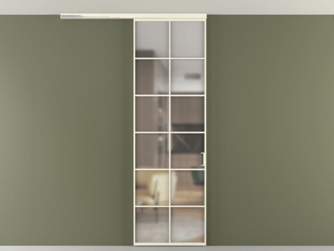 Перегородка Формато вдоль стены на потолок 1 створка АЛПР 040.05 Алюминий молочно-белый Сатинированное стекло "Мателюкс Кристал Вижн", калёное, матовое, каленое 6 мм Цена 27220270 so'm | Volhovec