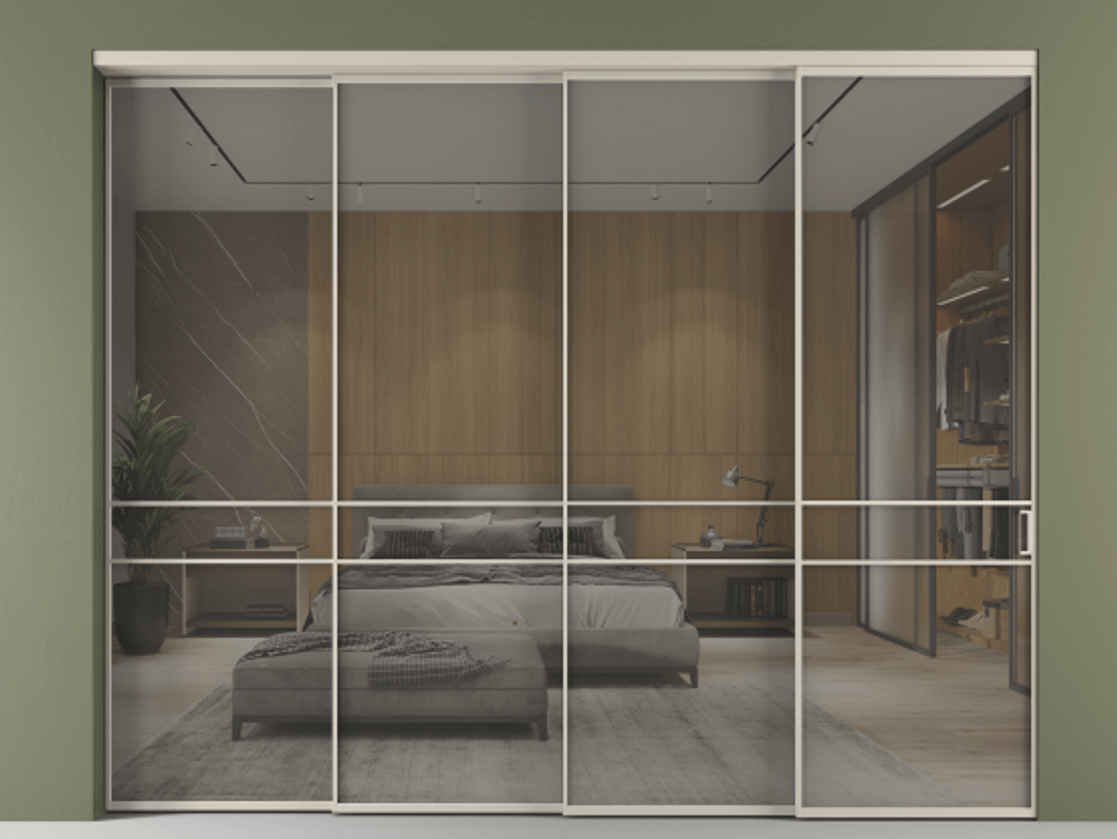 Перегородка Формато внутри проёма 4 створки с синхронным механизмом АЛПР 040.02 Алюминий светло-бежевый Рефлективное серое стекло "Стопсол", калёное. Цена 103193020 so'm 1. Полотно 4 шт. (800/2100 мм)
2. Комплект установки раздвижной системы
3. Базовый комплект фурнитуры
4. Комплект фурнитуры телескопик синхро-3
5. Ручка Рондо. Фабрика дверей Волховец 8 (800) 551 43 19 Перегородка Формато внутри проёма 4 створки с синхронным механизмом АЛПР 040.02 Алюминий светло-бежевый Рефлективное серое стекло "Стопсол", калёное Цена 103193020 so'm | Volhovec