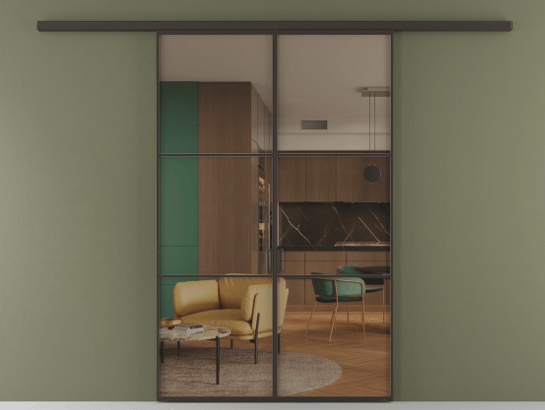 Перегородка Formato вдоль стены 2 створки АЛПР 040.03 Алюминий антрацит Прозрачное бронзовое стекло, триплекс Цена 47299000 so'm | Volhovec