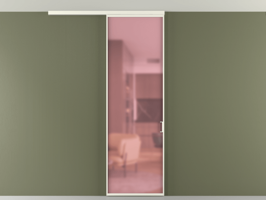 Перегородка Формато вдоль стены на потолок 1 створка АЛПР 040.01 Алюминий жемчужный Сатинированное розовое стекло, триплекс Цена 18757780 so'm | Volhovec