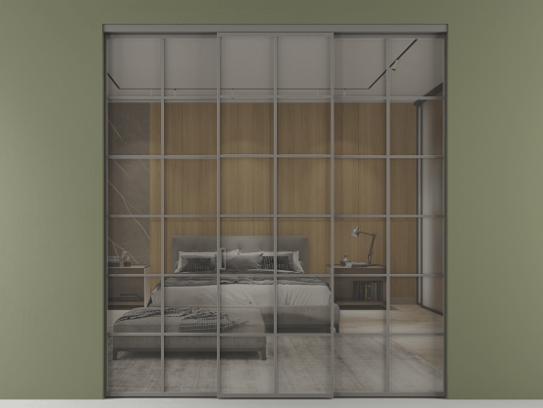 Перегородка Formato внутри проёма 3 створки АЛПР 040.05 Алюминий классический серый Рефлективное серое стекло "Stopsol", калёное Цена 2299700 AMD | Volhovec