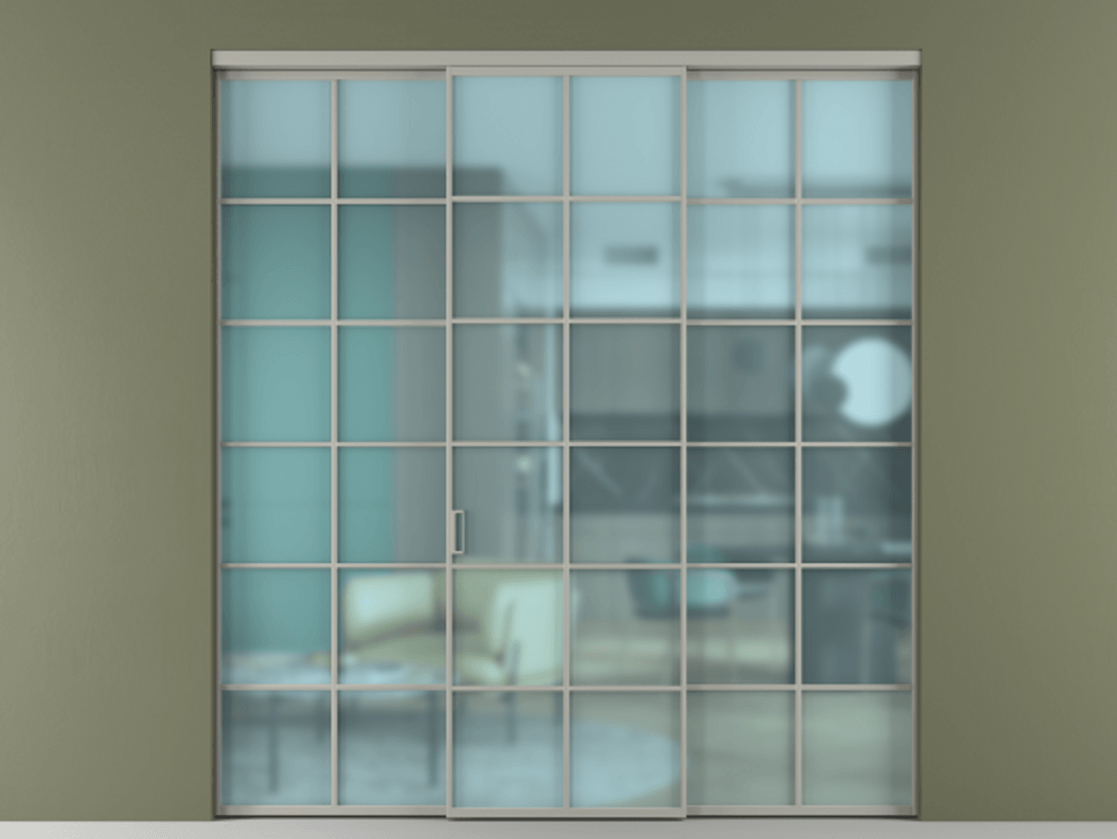 Перегородка Formato внутри проёма 3 створки АЛПР 040.05 Алюминий нейтральный серый Сатинированное голубое стекло, триплекс Цена 51729480 so'm | Volhovec