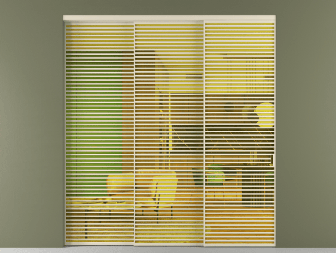 Перегородка Formato внутри проёма 3 створки с синхронным механизмом АЛПР 040.07 Алюминий бежево-серый Прозрачное жёлтое стекло, триплекс Цена 117687220 so'm  | Volhovec