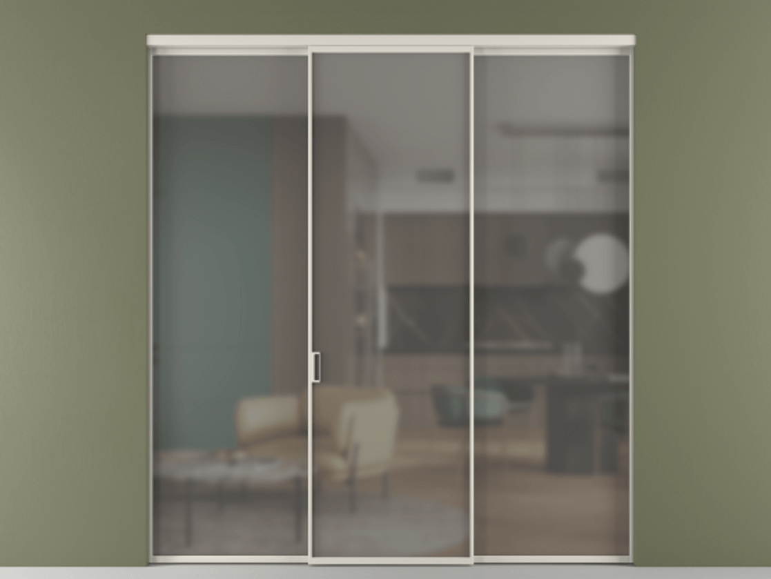 Перегородка Формато внутри проёма 3 створки АЛПР 040.01 Алюминий облачно-серый Сатинированное серое стекло, триплекс Цена 45700380 so'm | Volhovec