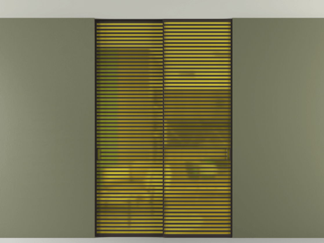 Перегородка Формато внутри проёма скрытое крепление в потолок 2 створки АЛПР 040.07 Алюминий антрацит Сатинированное жёлтое стекло, триплекс Цена 83212750 so'm | Volhovec