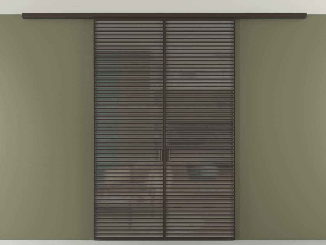 Перегородка Формато вдоль стены на потолок 2 створки АЛПР 040.07 Алюминий антрацит Сатинированное серое стекло, триплекс Цена 74573270 so'm | Volhovec