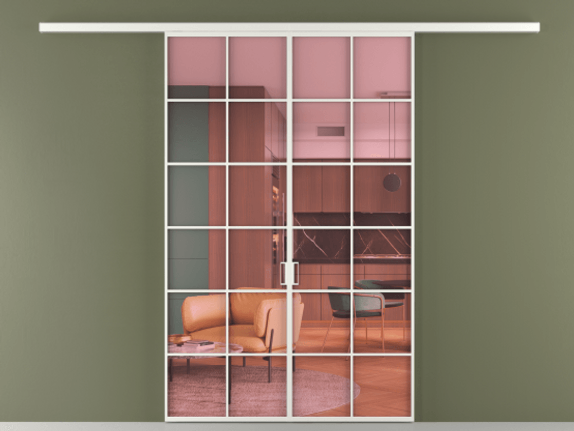 Перегородка Формато вдоль стены 2 створки АЛПР 040.05 Алюминий светло-серый Прозрачное розовое стекло, триплекс Цена 42051450 so'm | Volhovec